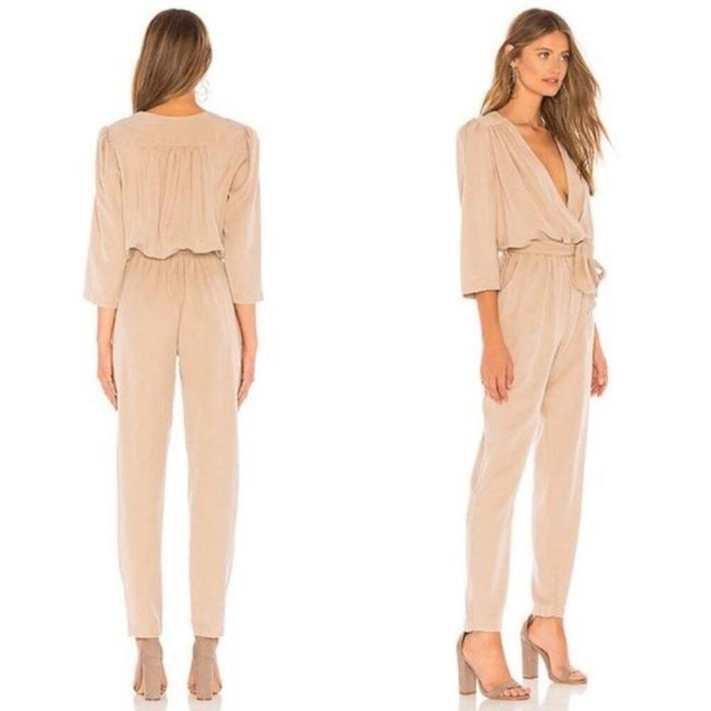 Young Fabulous and Broke Bellows Beige Tie Waist Jumpsuit